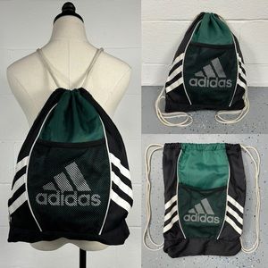 Vintage 90s ADIDAS Black Green 3S Drawstring Sackpack Backpack Blokecore Ladcore